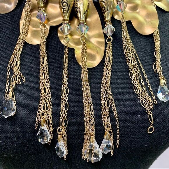 UNIQUE gold bronze brass chunky Swarovski crystal teardrop chain necklace - Picture 5 of 7